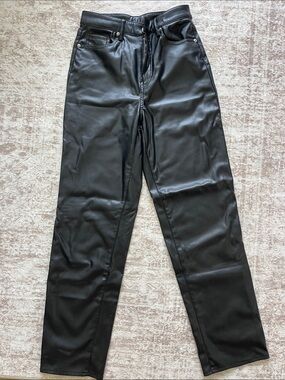 H&M Black Faux Leather Straight Jeans
